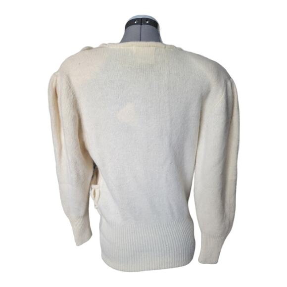 NWT Vintage Angora Wool 1980's V-Neck Sweater Size Small Cream Braided - Picture 2 of 10